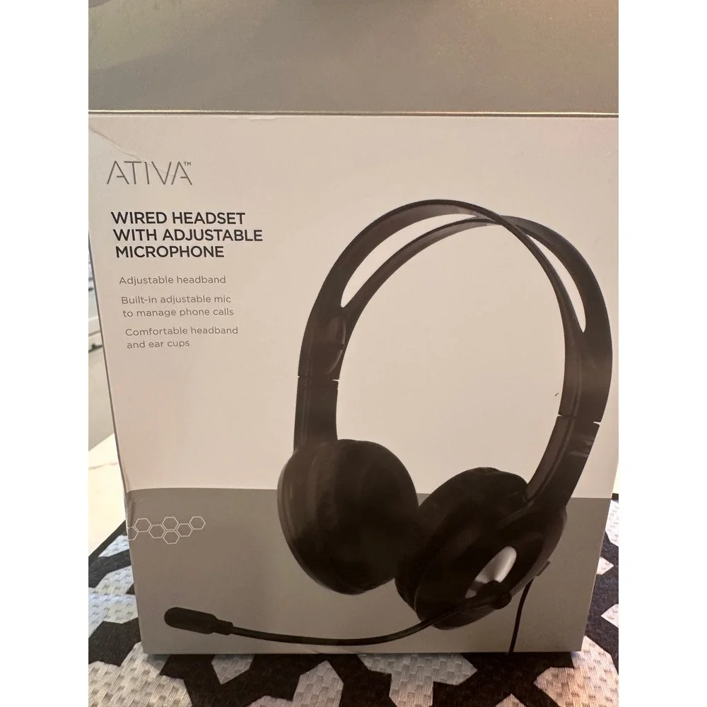Ativa Wired Headset with Adjustable Microphone Black Over-Ear 5345725